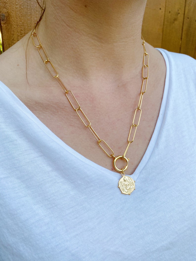 Gold Link Chain Necklace Long Link Chain Rectangle Chain Gold Etsy