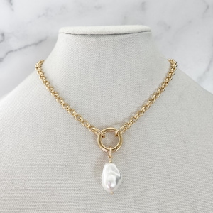 Barokparel Rolo-ketting met gouden veersluiting, Rolo Belcher-ketting voor bedeltjes, grote parelketting, sieraden, strandketting