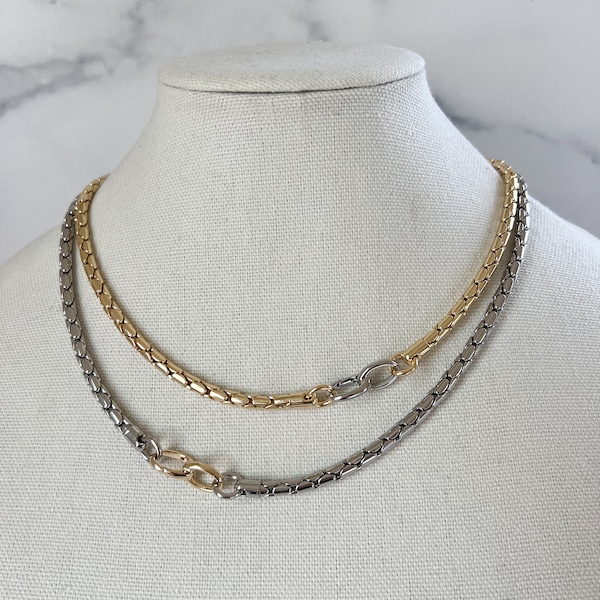 Two Tone Chunky Chain Necklace Silver And Gold Necklace Mixed Metals Necklace Gold Carabiner Chain Necklace Silver Curb Chain Necklace