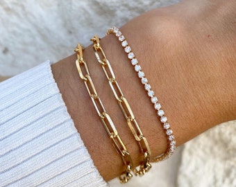 Set of Three Stacking Bracelets Arm Candy Bracelets Dainty Paperclip Bracelets Dainty Tennis Bracelet Gold Stacking Bracelets Minimalist
