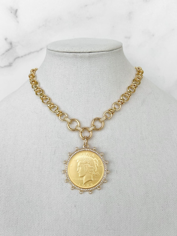 ファッション雑貨・小物その他 Vintage Coin Necklace Vintage Coin Necklace Gold Statement Necklace Gold Chunky