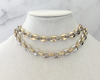 mixed Metal Chain Necklace Chunky Gold And Silver Chain Necklace Thick Gold and Silver Chain Necklace