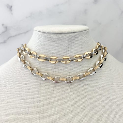 Mixed Metal Chain Necklace Chunky Gold and Silver Chain Necklace