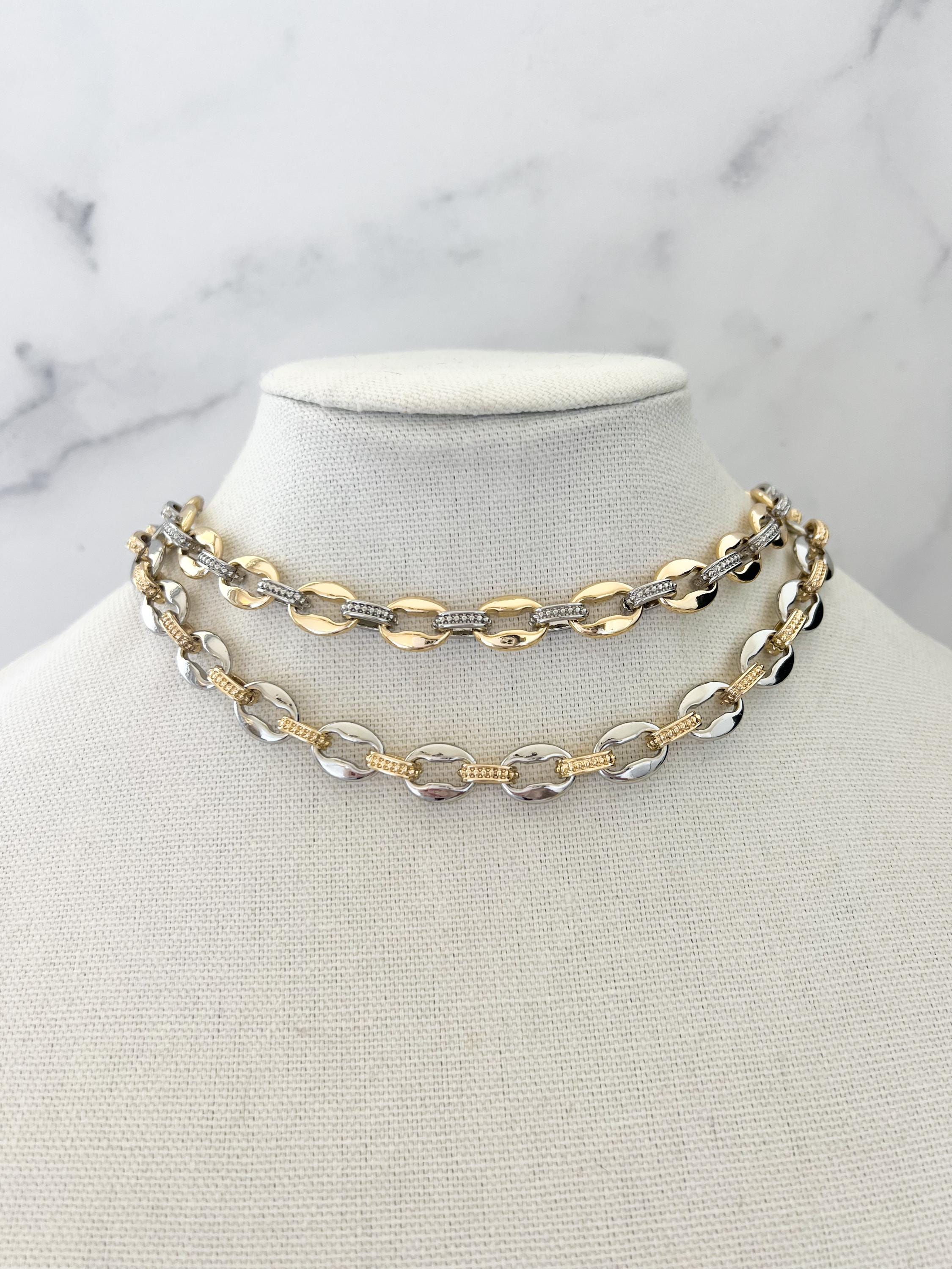Mixed Metal Chain Necklace Chunky Gold and Silver Chain Necklace