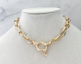 Thick Silver Chain Necklace Silver Double Chain Necklace Silver Cuban Chain Necklace Carabiner Chain Necklace Thick Chunky Chain Necklace