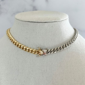 Gold-Kubanische Choker Silber Kubanische Choker Silber und Gold-Kubanische Kette Dicke Gold Panzerkette Panzerkette Halskette Gold und Silber Kuba