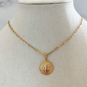 Benedikt Münze Halskette Gold gefüllt Kreuz Halskette Gold religiöse Halskette Katholischen Schmuck Goldkreuz Anhänger Goldmünze Halskette