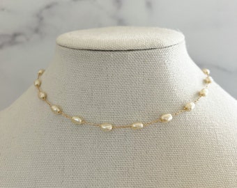 Pearl Necklace 18k Gold Filled Pearl Necklace Dainty Pearl Necklace Dainty Pearl Chain Gold Pearl Necklace Layering Pearl Chain Small Pearl