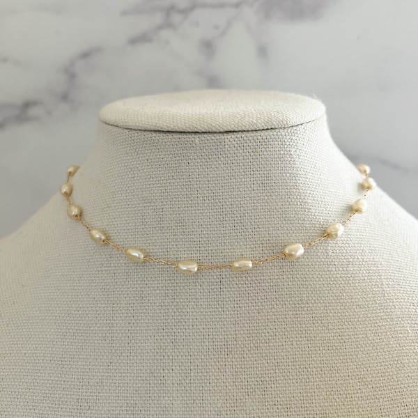 Pearl Necklace 18k Gold Filled Pearl Necklace Dainty Pearl Necklace Dainty Pearl Chain Gold Pearl Necklace Layering Pearl Chain Small Pearl