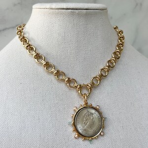 Gold Statement Necklace Gold Chunky Necklace Large Gold Coin Pendant XL Coin Pendant Gold Coin Necklace Vintage Coin Pendant for Jewelry image 3