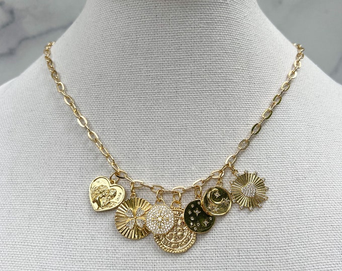 Gold Chain Charm Necklace Dainty Good Charm Necklace Big Charm Charm