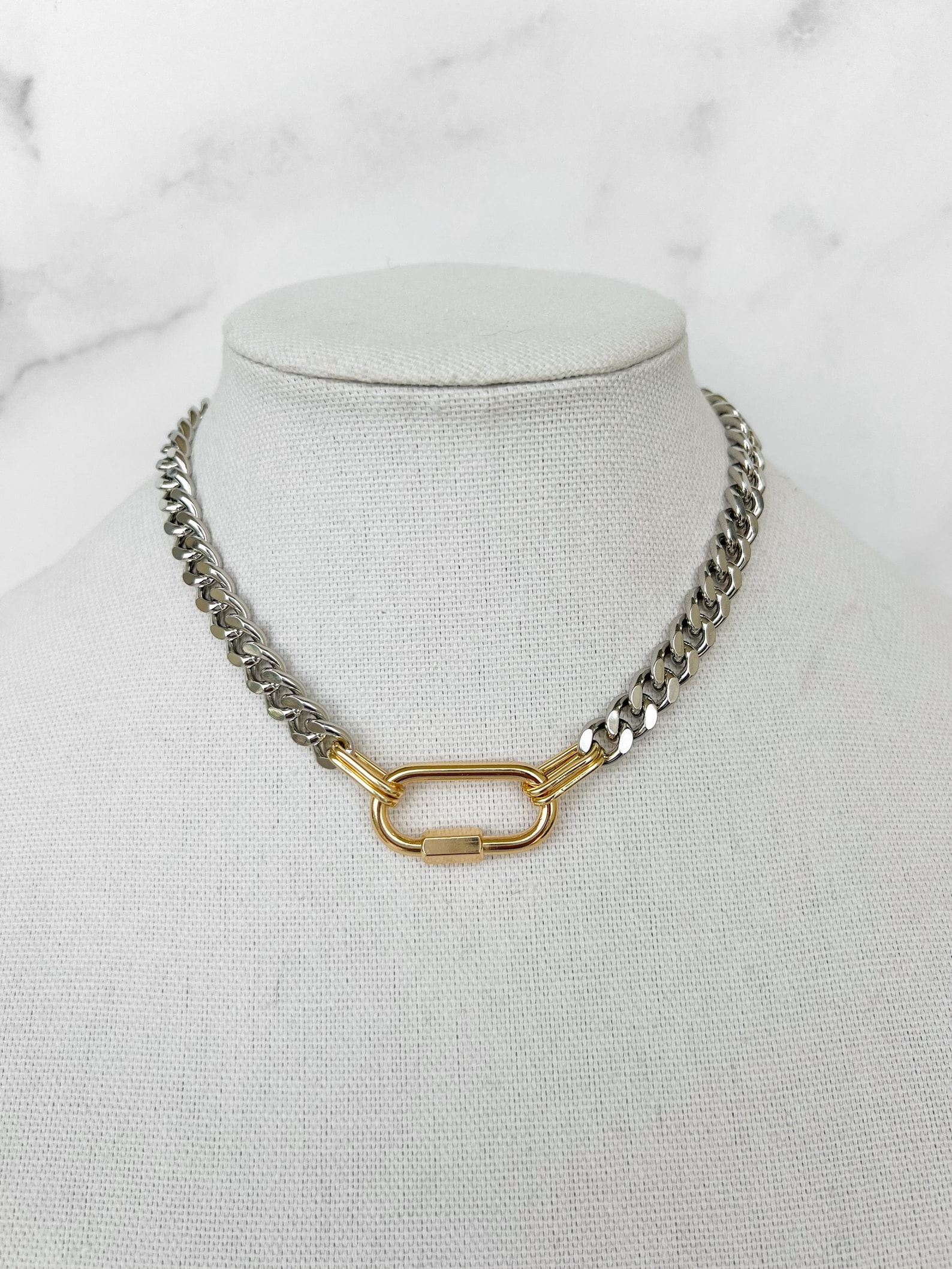 Two Tone Chunky Chain Necklace Silver and Gold Necklace Mixed Metals ...