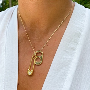 Soda Tab Necklace Gold Safety Pin Necklace Gold Filled Charm Necklace Gold Link Chain Necklace Dainty Gold Soda Tab Necklace Gold Filled