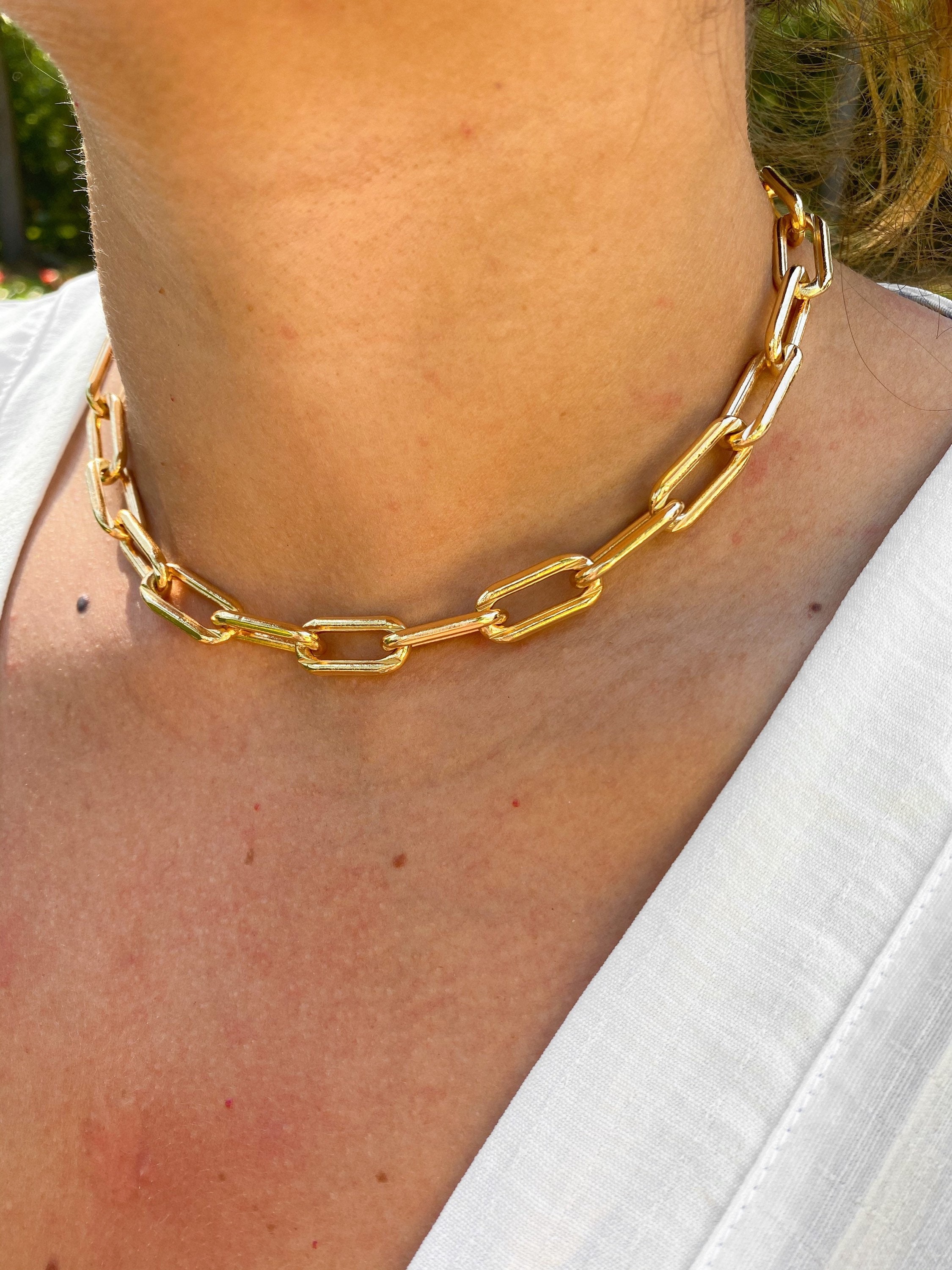 ADRAMATA Collana Donna Placcato Oro 14K Collane Girocollo Set Impilabile Collane Catena Argento/Oro Catena Cuban Link e Paperclip alla Moda con Chiusura a Toggle