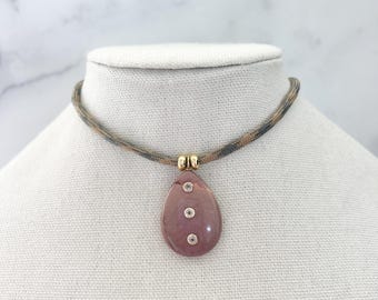 Gemstone Cord Necklace Paracord Necklace Pendant Necklace with natural Gemstone Purple Agate Topaz Gemstone Pendant Cord Choker Necklace