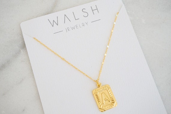 Rectangle initial necklace deals