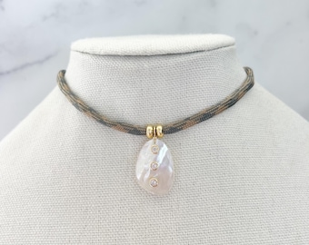 Gemstone Cord Necklace Paracord Necklace Pendant Necklace with natural Gemstone Rainbow Moonstone White Topaz Gemstone Pendant