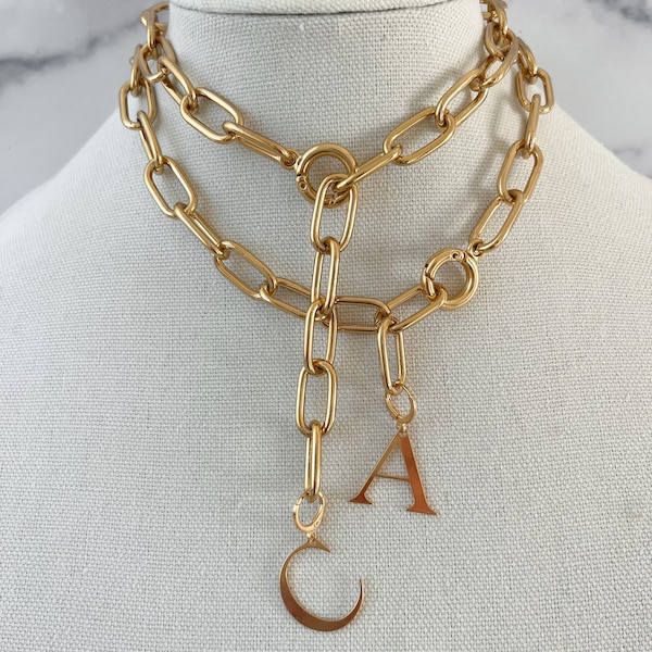 Gold Initial Necklace Thick Gold Necklace with Name Custom Name Necklace Chunky Gold Initial Necklace Gold Initial Choker Gold Filled Name