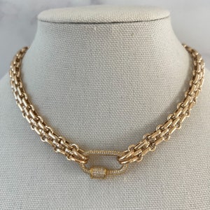 Gold Carabiner Necklace Chunky Gold Necklace Double Chain Gold Necklace Gold Pave Carabiner Necklace Gold Link Chain Necklace Chunky Chain