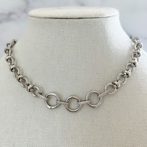 Silver Chunky Necklace Silver Chain Necklace Mixed Paperclip Link Chain Necklace Silver Paperclip Silver Necklace Open Link for Charms