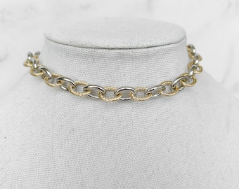 Gold and Silver Necklace Duo Chain Necklace Gold and Silver Jewelry Mixed Metal Necklace Mixed Metal Jewelry Unique Two Toned Chain Necklace