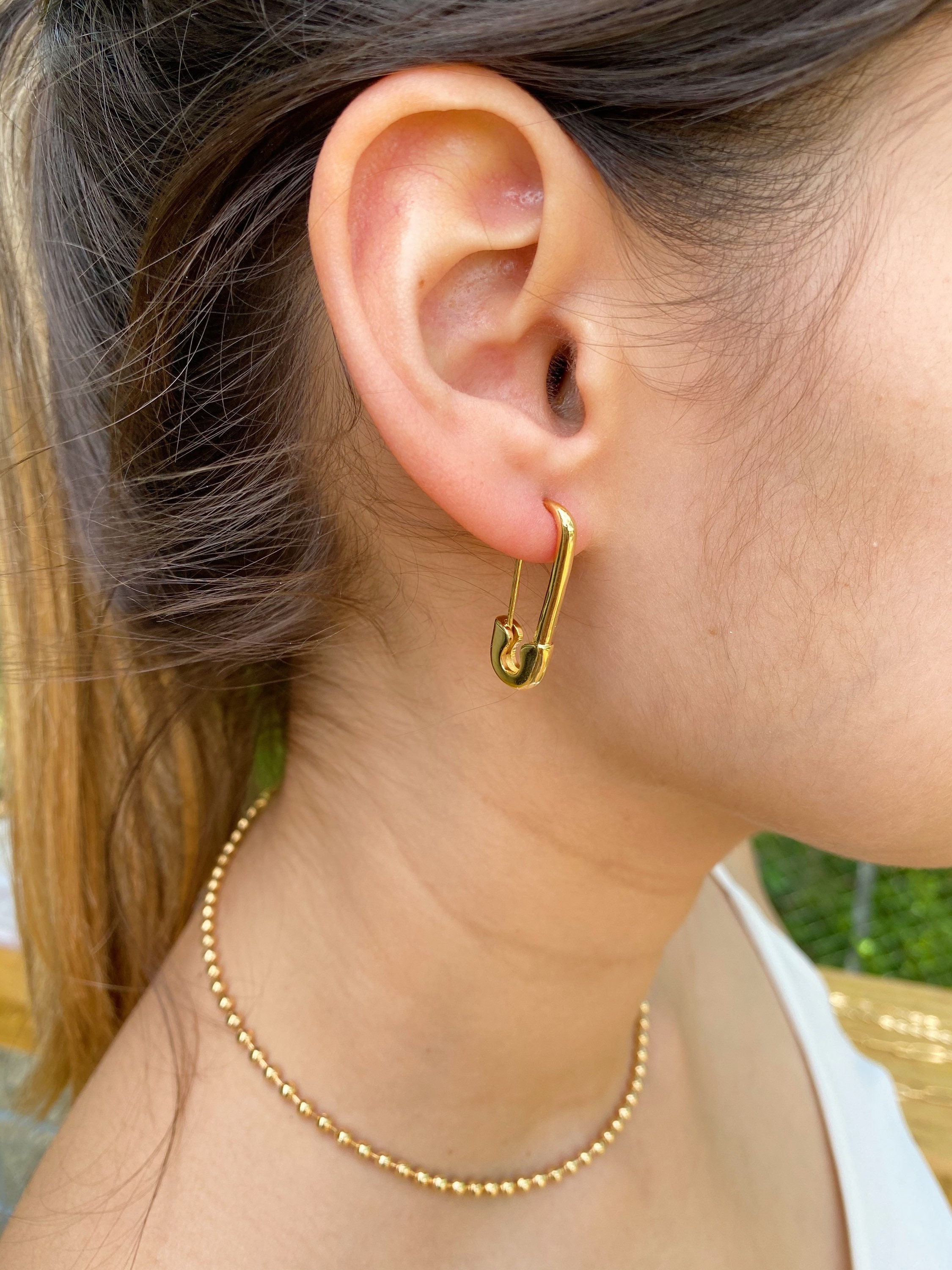 Buy Safety Pin Earrings 14k Gold Plated Jewelry Hypoallergenic Gold Hoops,  Lightweight Minimalist Earrings, Paperclip Earring, Statement Earring  Online in India - Etsy