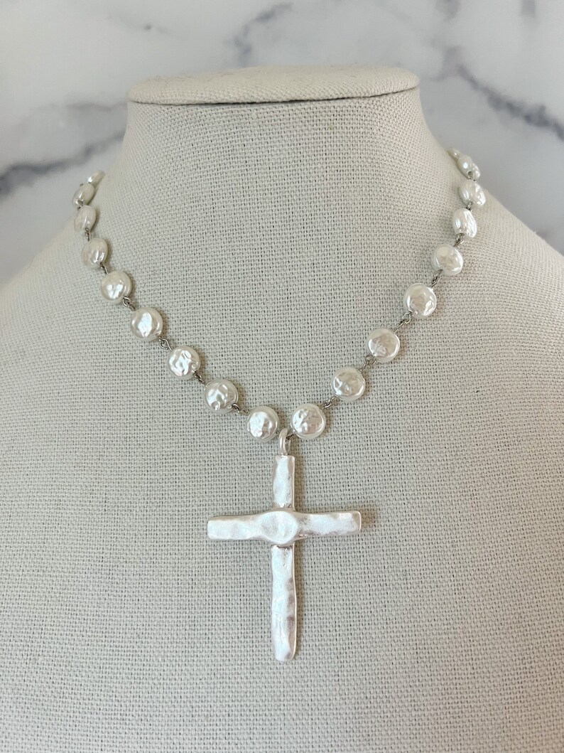 Pearl Cross Necklace Vintage Porcelain Glass Pearl Pearl Etsy