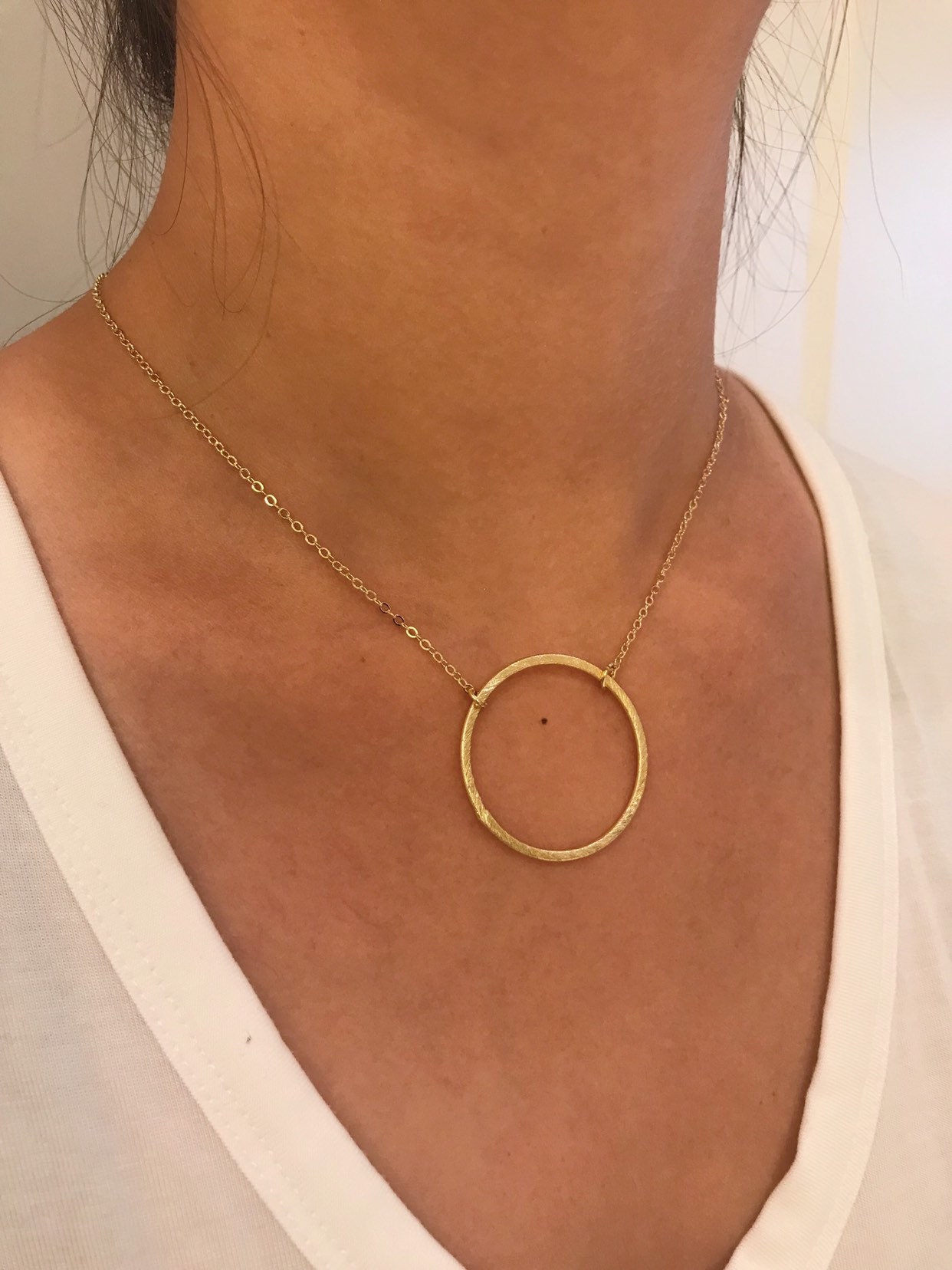 Delicate Necklace Gold Hammered Ring Necklace 14k Gold Filled Bridal Necklace  FREE SHIPPING!