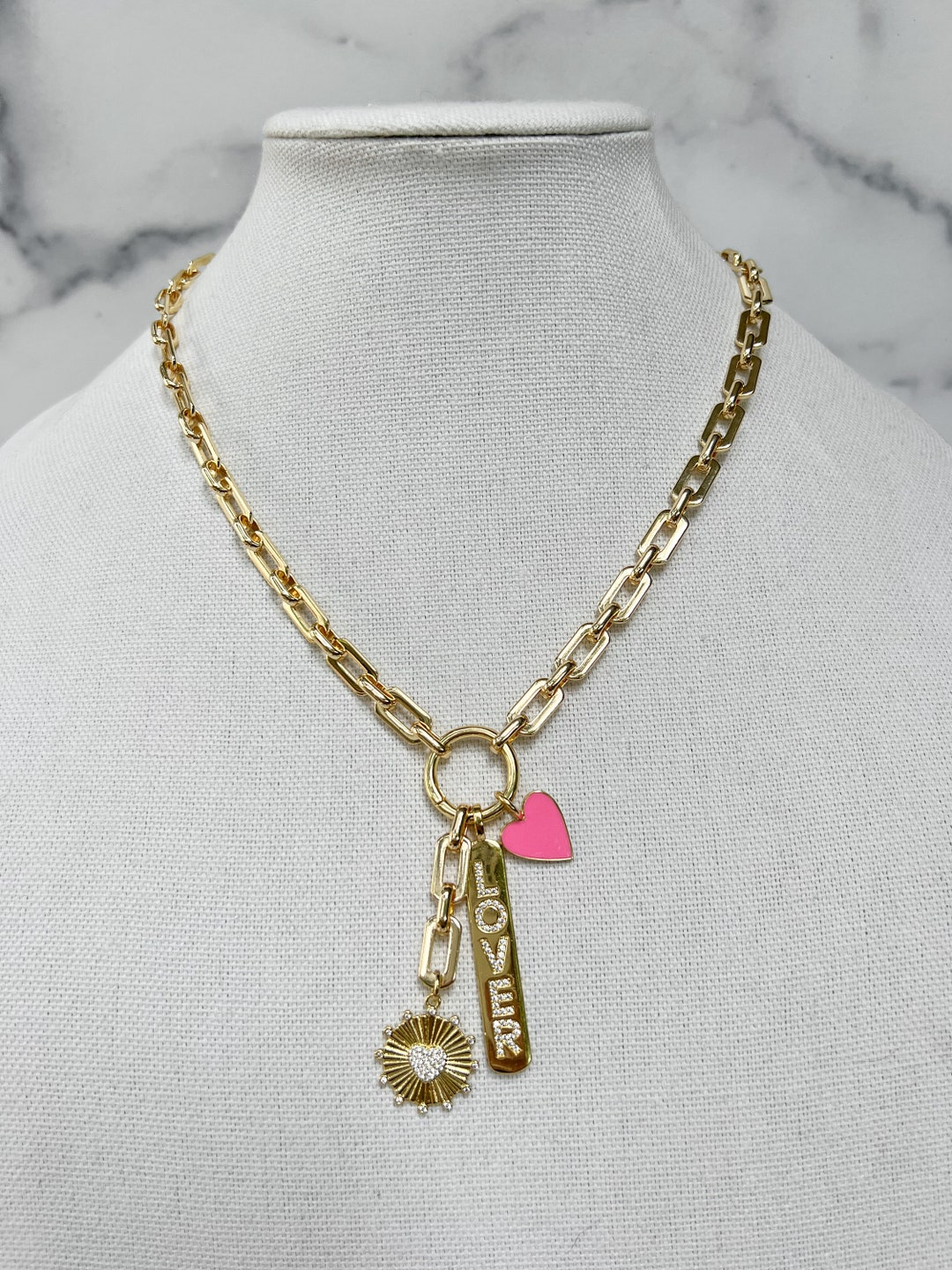 18k Gold Filled Paperclip Chain Charm Necklace Lover Necklace - Etsy