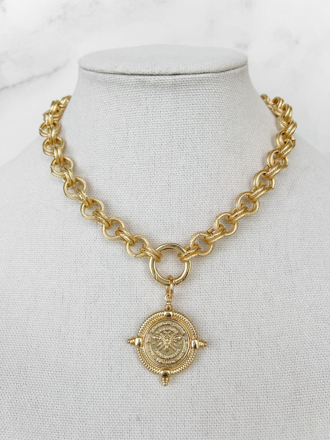 French Bee Coin Necklace main image 1