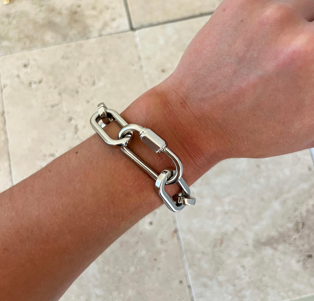 Silver Chunky Chain Bracelet Screw Lock Link Bracelet Silver Etsy