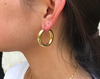 Gold Tube Hoop Earrings Gold Thick Hoops Gold Huggie Hoops Minimalist Hoops Chunky Gold Hoops Tiny Gold Hoop Earring Pipe Hoop Earrings