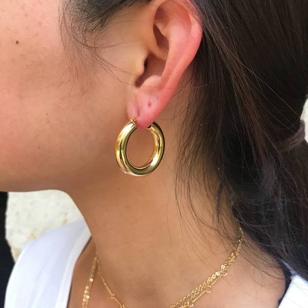 Gold Tube Hoop Earrings Gold Thick Hoops Gold Huggie Hoops Minimalist Hoops Chunky Gold Hoops Tiny Gold Hoop Earring Pipe Hoop Earrings