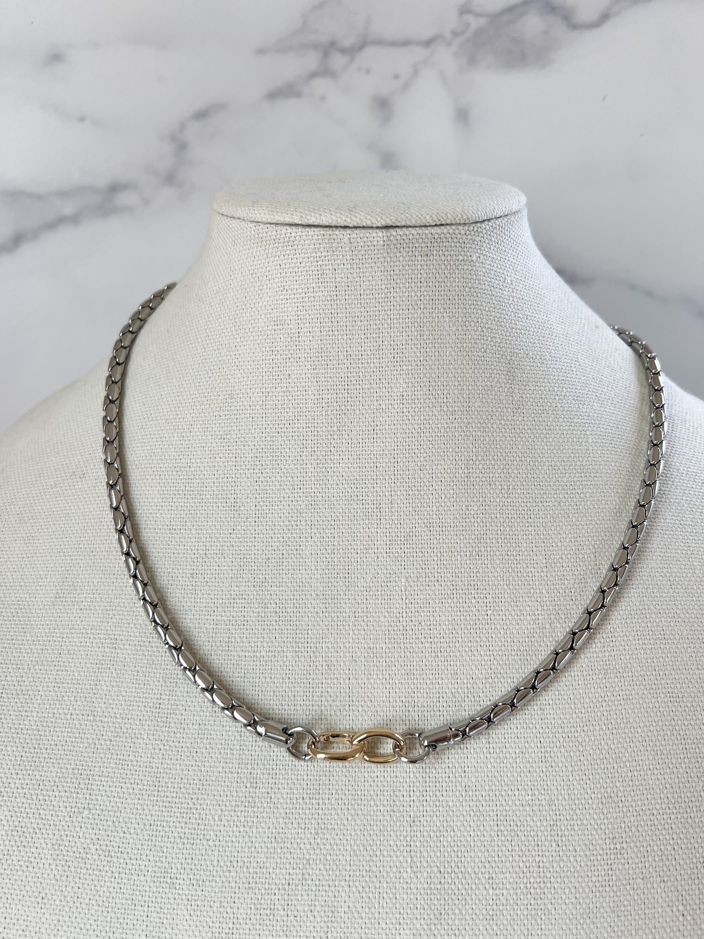 Gold and silver two tone chain necklace deals