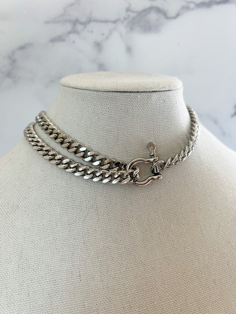 Thick Silver Chain Necklace Silver Double Chain Necklace Etsy