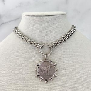 Gold Statement Necklace Gold Chunky Necklace Large Coin Pendant Gold Horse Coin Necklace Vintage Coin Pendant Equestrian Jewelry image 3