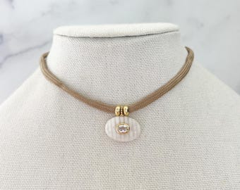 Gemstone Cord Necklace Rainbow Moonstone Paracord Necklace Pendant Necklace with natural Gemstone Topaz inlay Pendant Cord Choker Necklace