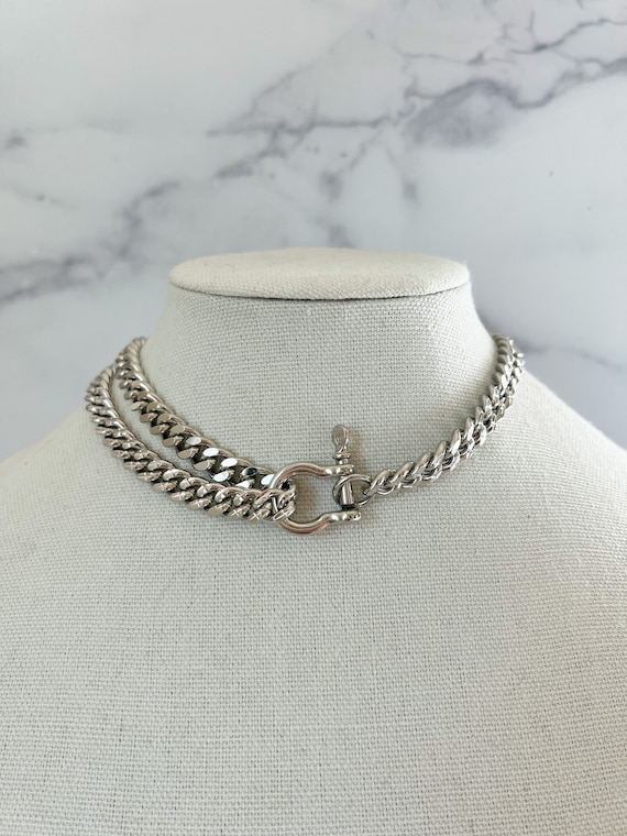 Collier Ancien En Argent Massif - Chaîne Articulée, Bon état