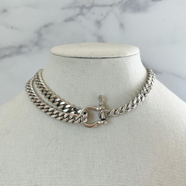 Dicke Silberkette Halskette Silber Doppelte Kette Halskette Silberkette Kubanische Kette Halskette Karabiner Kette Halskette Dicke grobstrick Kette Halskette