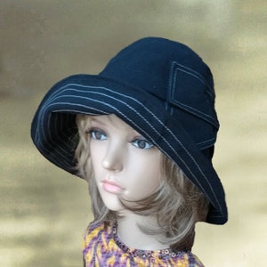 Wide Brim Cotton Sun Hat - Black Summer Travel Hat