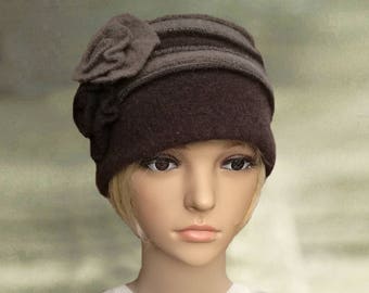 Cappello turbante in feltro di lana, berretto con fiori patchwork