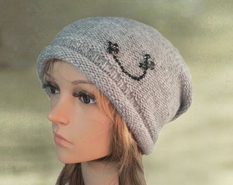 Gray Wool Blend Slouch Beanie: Lightweight Boho Chic Hat