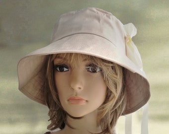 Chapéu de sol de algodão bege: Cloche de verão feminino