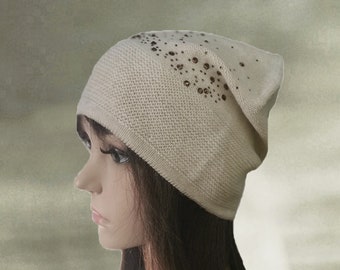 Slouch hats beanies, Beige slouchy hats, Slouchy beanie women, Boho hat beanie, Boho clothing, Women's wool hats, Knitted wool beanie