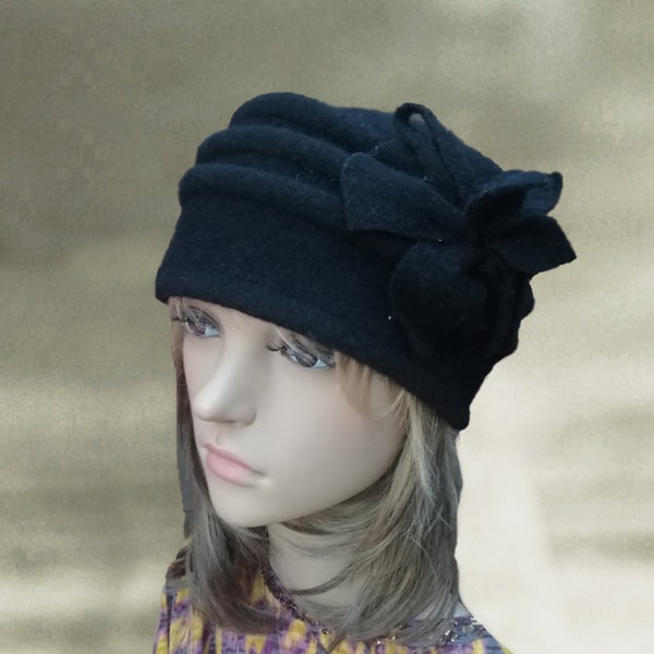 Black felt wool hat, Felted winter hats, Womens felted hat, ladies felt hats, Felt wool hat lady, Felted hats women, Winter women's hat