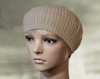 Beige beret women, Womens knit beret, Knitted beanie beret, Knit spring hat, Knit thin cap hat, light knitted beret, Beanie hat fall