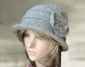Felted Wool Cloche Hat: Elegant Winter Hat with Flower