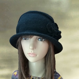 Felt wool cloche hat, Felted wool hats, Womens felted hats, Ladies winter hats, Ladies cloche hats, Womens winter hats, Black wool hats