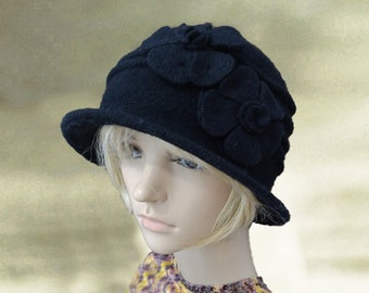 Wool Felt Cloche Hat: Elegant Floral Women's Hat