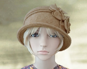 Wool Felt Cloche Hat: Women's Winter Floral Hat